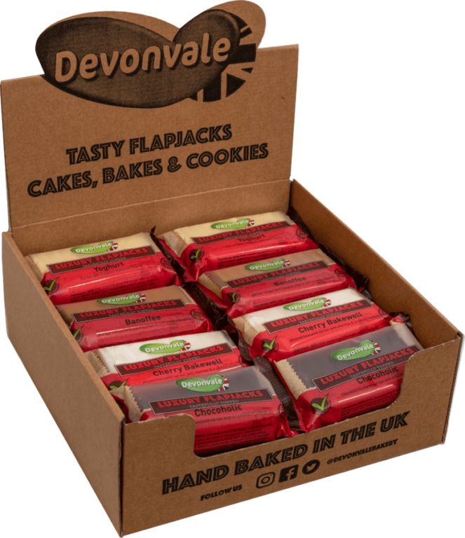 A Devonvale box containing an assortment of flapjacks.