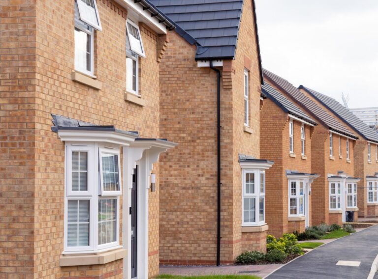 A row of newly built houses.