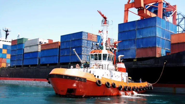 Tug boat pulling cargo