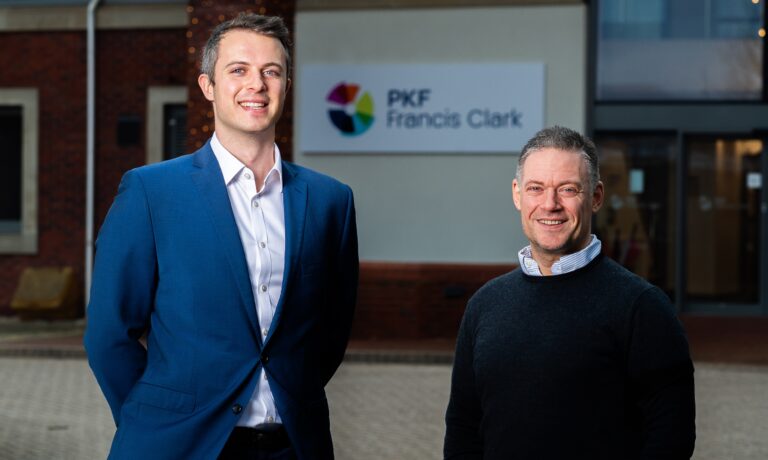 Nick Crandon and Paul Rattew outside the Exeter office of PKF Francis Clark