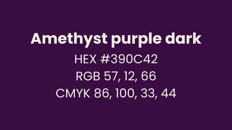 Colour breakdown for amethyst dark purple. HEX is #390C42, RGB is 57, 12,66 and CMYK is 86, 100, 33, 44