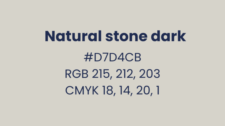 Natural stone dark colour breakdown. HEX is #D7D4CB, RGB is 215, 212, 203 and CMYK is 18, 14, 20, 1
