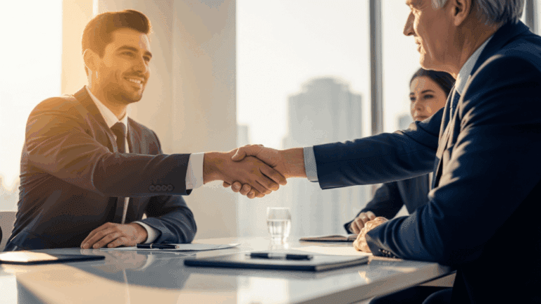 Two businessmen shaking hands on a transaction